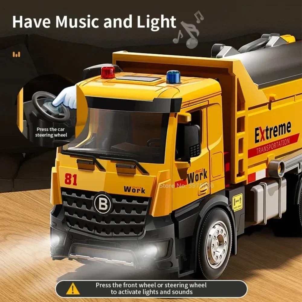 11.4 Inches Engineering Tipper Truck Vehicle Alloy Diecast Model Simulation Trailer Toy with Light Vocalize Rescue Truck for Boy