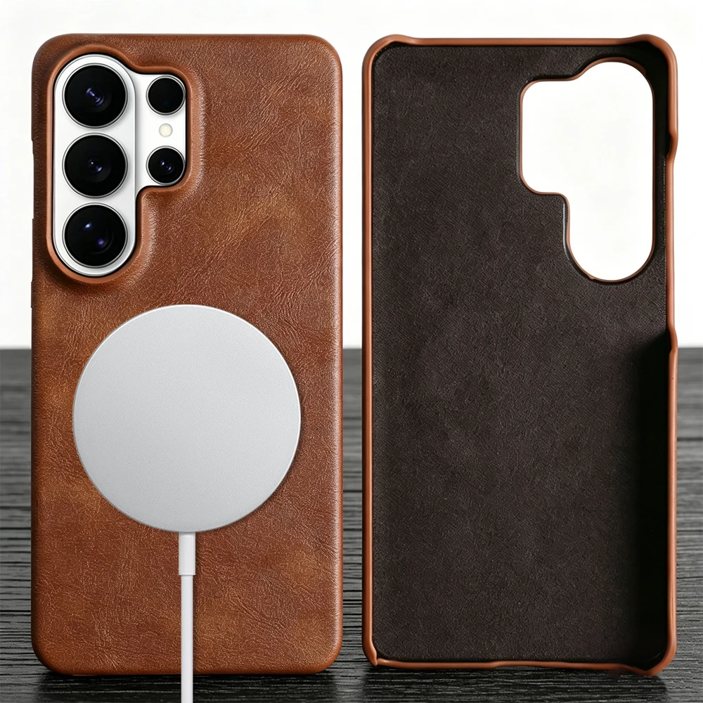 Magnetic Leather Case for Samsung Galaxy S26 Ultra S24 Plus S25 Edge S23 FE S22 S21 A57 A37 A55 A35 For Magsafe Case Back Cover