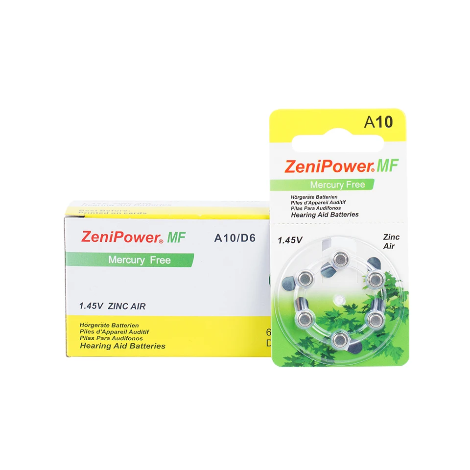 60pcs/Box Zenipower Zinc Air Hearing Aid Batteries 10 A10 10A Hearing Aid Battery