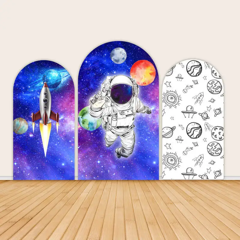 Outer Space Astronaut Chiara Arch Backdrop Boys Baby Shower Birthday Party Chiara Wall Background Elastic Fabric