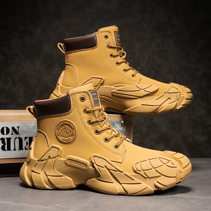 

Осенние модные мужские повседневные ботинки цвета хаки, уличная обувь с высоким берцем, мужские удобные ботильоны на платформе для мужчин, chaussure homme