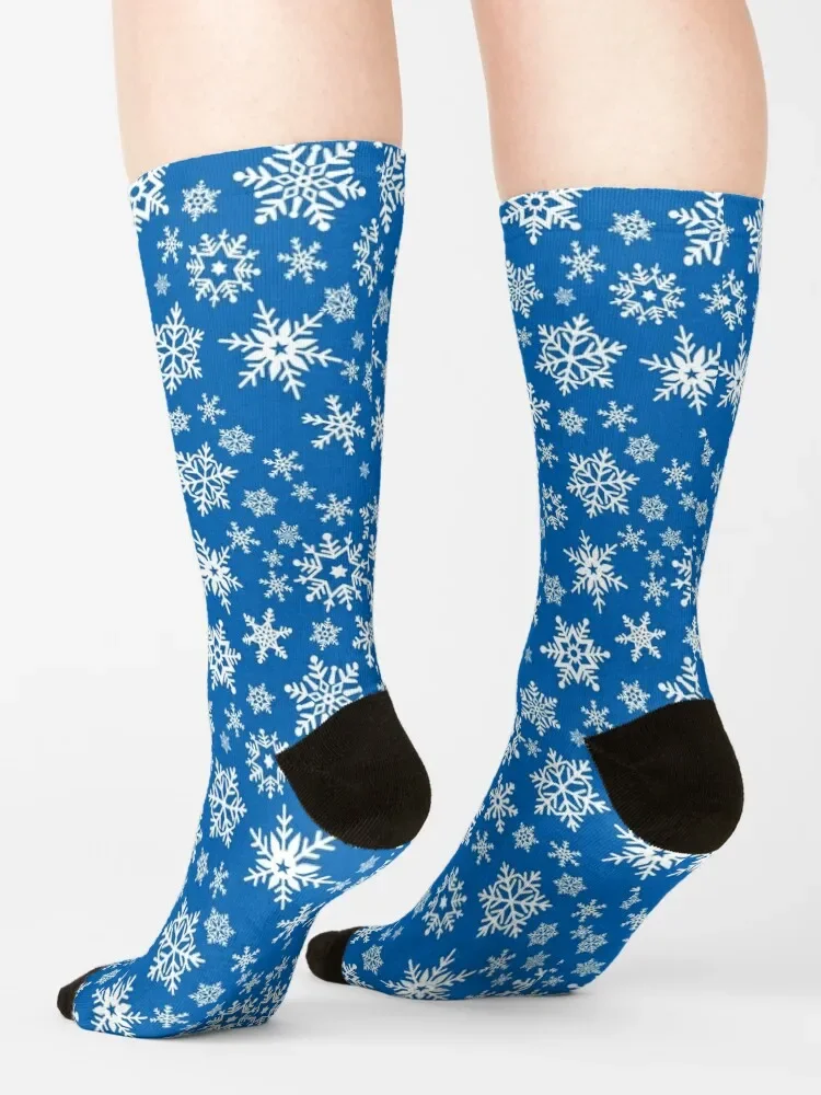 Chaussettes flocon de neige bleues pour hommes et femmes, coton, haute qualité, cadeau de gym