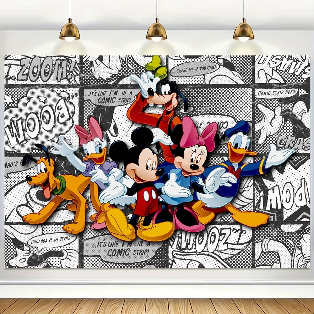 Disney Mickey Mouse Vinyl Backdrops Kids Happy 1st Birthday Party Decors Photography Background Baby Shower Banner Photo Booth