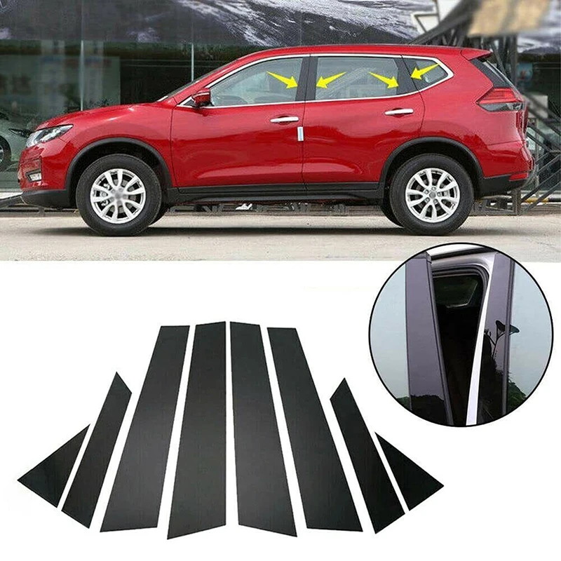 8Pcs Gloss Black Pillar Posts Cover Fit For Nissan X-Trail Rogue T32 2014-2020 Door Window Moulding Trim Sitcker Accessories