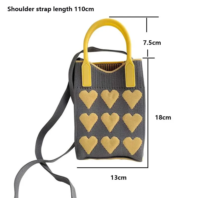 Korean Fashion Heart Knitted Mini Square Handbag for Women Small Mobile Phone Shoulder Bags Girls Cute Outdoor Crossbody Bags view 6