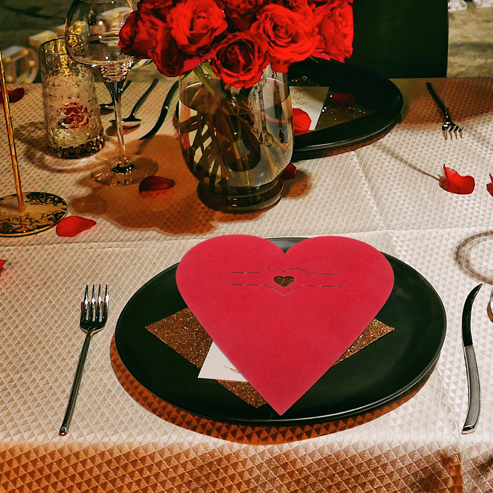 

12Pcs Heart Shaped Silverware Bags Valentine Storage Holder Romantic Party Tableware Organizer Kitchen Counter