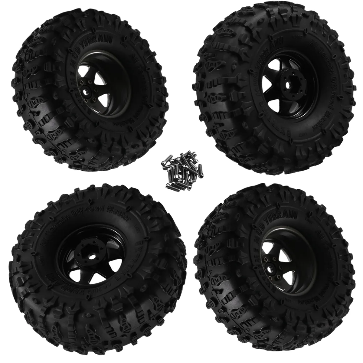 

Y34A 4pcs 122mm 1.9 Inch Metal Beadlock Wheel Rim Rubber Tire Set for 1/10 RC Crawler Car TRX4 D90 D110 Axial SCX10 Black