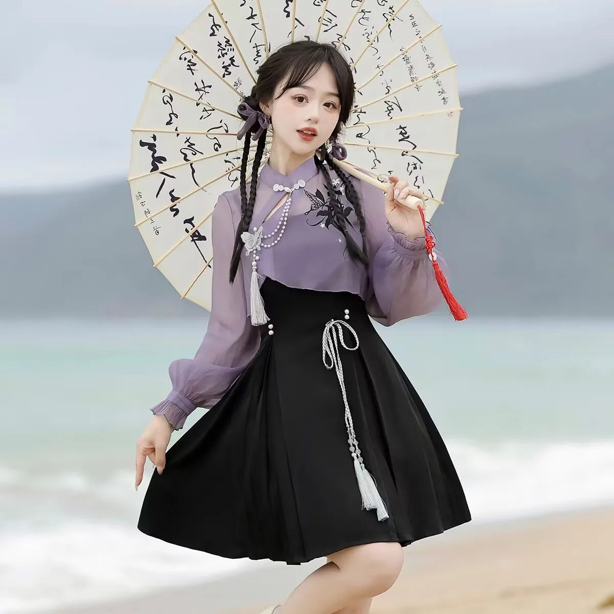 Nuovo stile cinese migliorato elementi Hanfu manica lunga Top Halter gonna vestito Set elegante Qipao donne Lolita Jk Dress