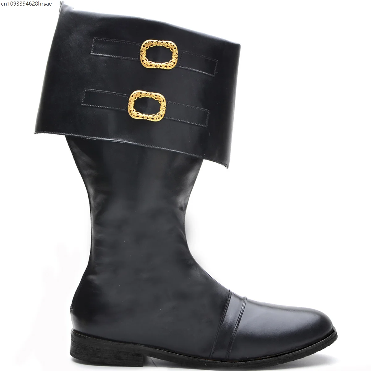 Vintage Men Brown High Boots Gold Buckle Decor Medieval Renaissance Pirate Knight Cosplay Shoes Retro Historical Costume Boots 5