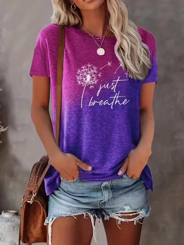 T-shirt estiva a maniche corte T-shirt da donna alla moda Design con tarassaco Stampa Pullover girocollo casual quotidiano Abbigliamento oversize