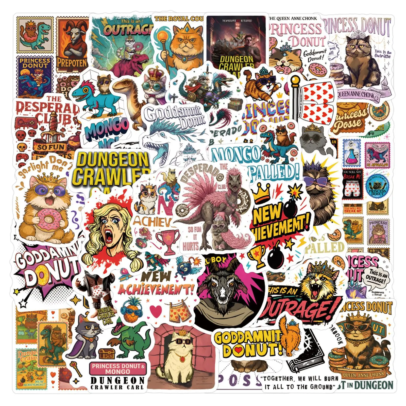 

55 наклеек с принцессами и персонажами Donut Dungeon Crawler Carl для ноутбуков, скрапбуков, багажа, гитар, шлемов, DIY-граффити, эстетические стикеры
