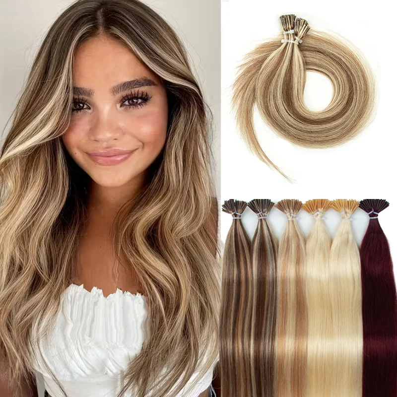 I Tip Keratin Hair Extensions Colored Real Human Hair Pre Bonded Micro Beads Hair Capsules Micro Link Capsules Hair 12-20inch