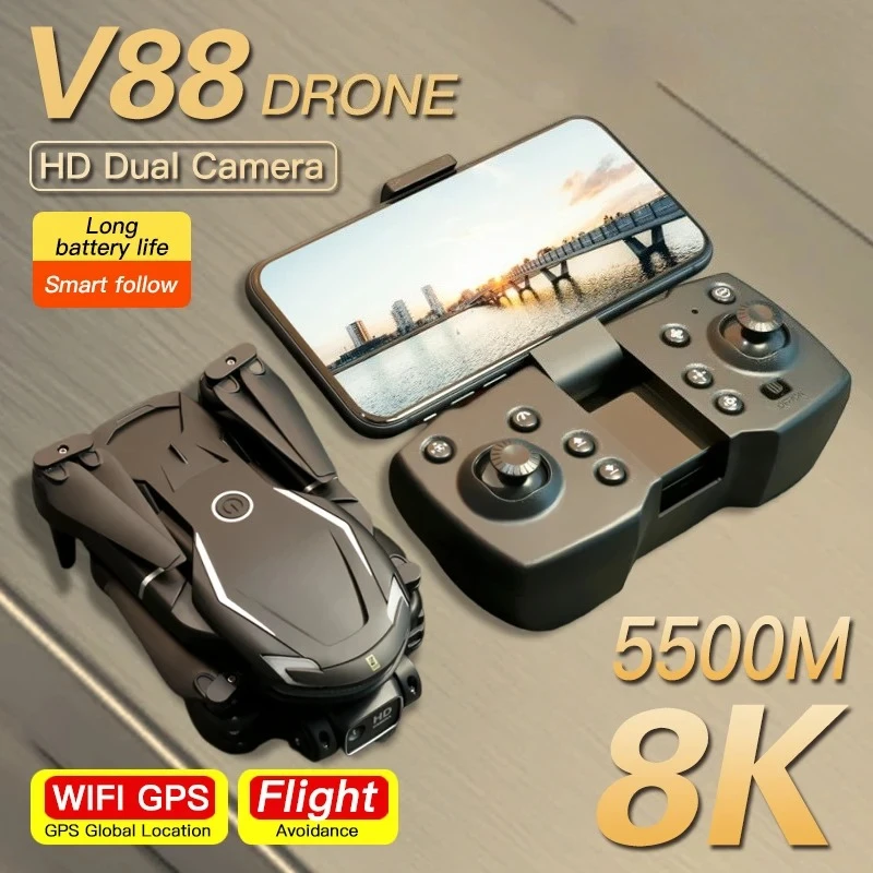 

Дрон V88 8K 5G Профессиональный с двойной камерой 4K HD для аэрофотосъемки, GPS, радиоуправляемый квадрокоптер, игрушка на радиоуправлении