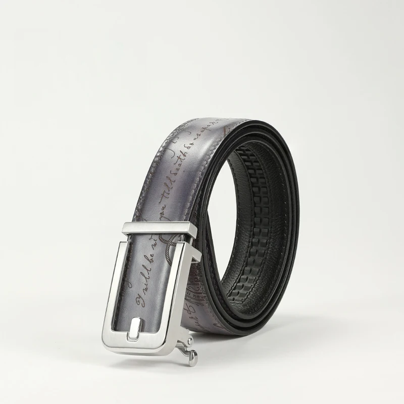 DIMY 2025 men's leather belt stainless steel automatic buckle high-end luxury pants belt, hand polished retro waist belt