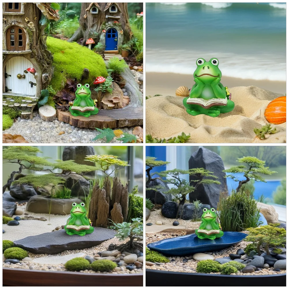 3 قطعة قراءة كتاب الضفدع تمثال الراتنج مصغرة الحيوان حديقة ديكور اناء للزهور قدم زارع دعم سطح المكتب الديكور في الهواء الطلق