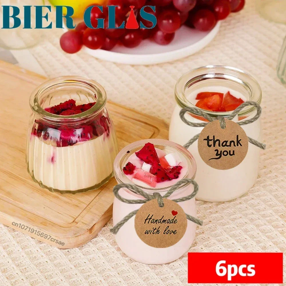 6 Stuks Puddingpot Glas 100 Ml Yoghurt Potten Mousse Cup Party Dessert Tafeldecoratie Fles Met Deksel Voedsel Opslag container Set