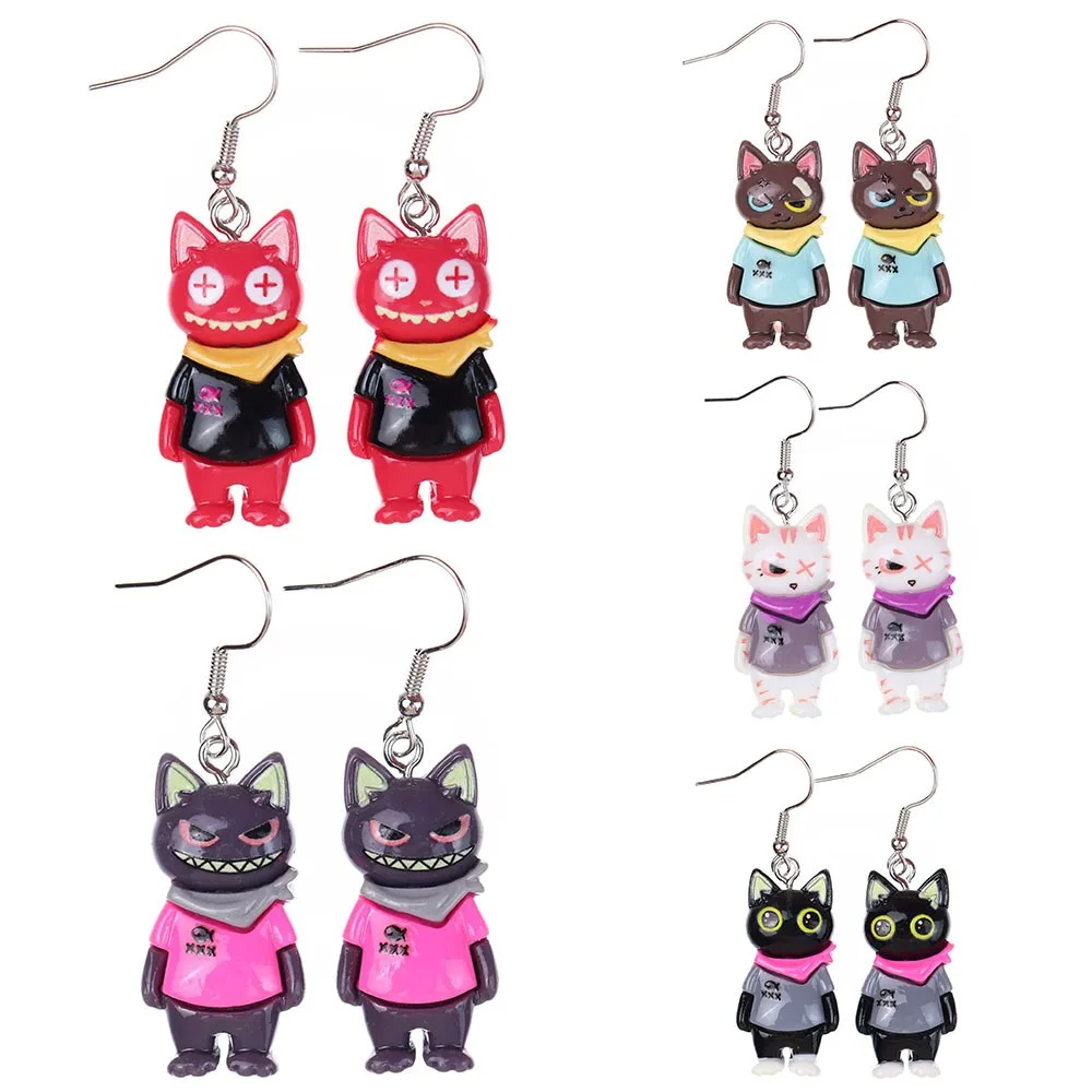 1pair Fun Cute Cartoon Cat Earrings Children's Fun Girl Heart Ear Hook Ear Drop Earrings Jewelry