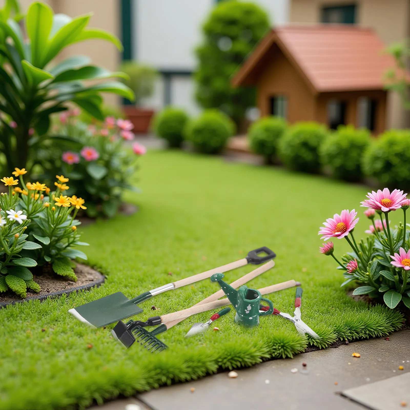 

6Pcs Miniature Garden Tools Set Easy to Clean Mini Spade Rake Hoe Shovel Watering Can for Dollhouse Yard and Garden Decor