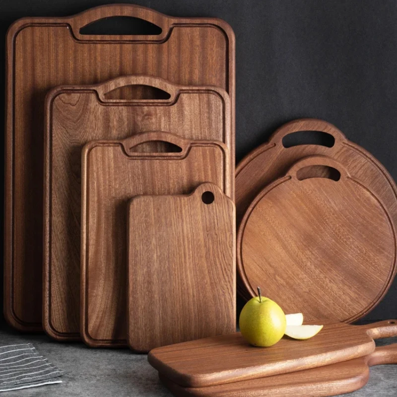 Ebony Chopping Board Solid Wood Cutting Board Fruit and Bread Board with Handle Kitchen Steak Plate Ebony Steak Cutting Board