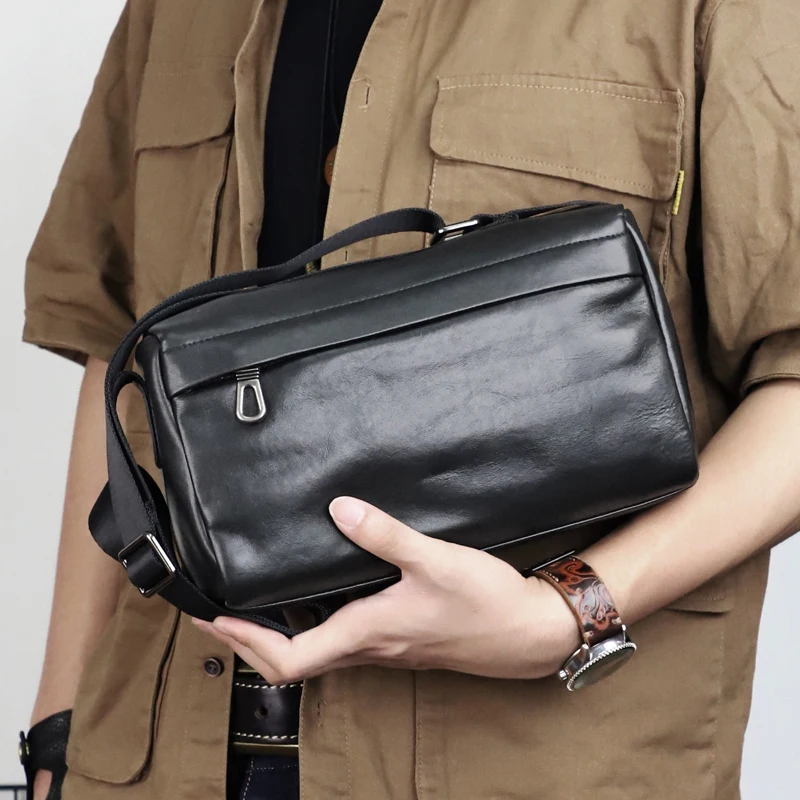 

Men's Genuine Leather Shoulder Bag Simple Crossbody Bag Business Classic Flap Cowhide Bag 8.3 Inch iPad