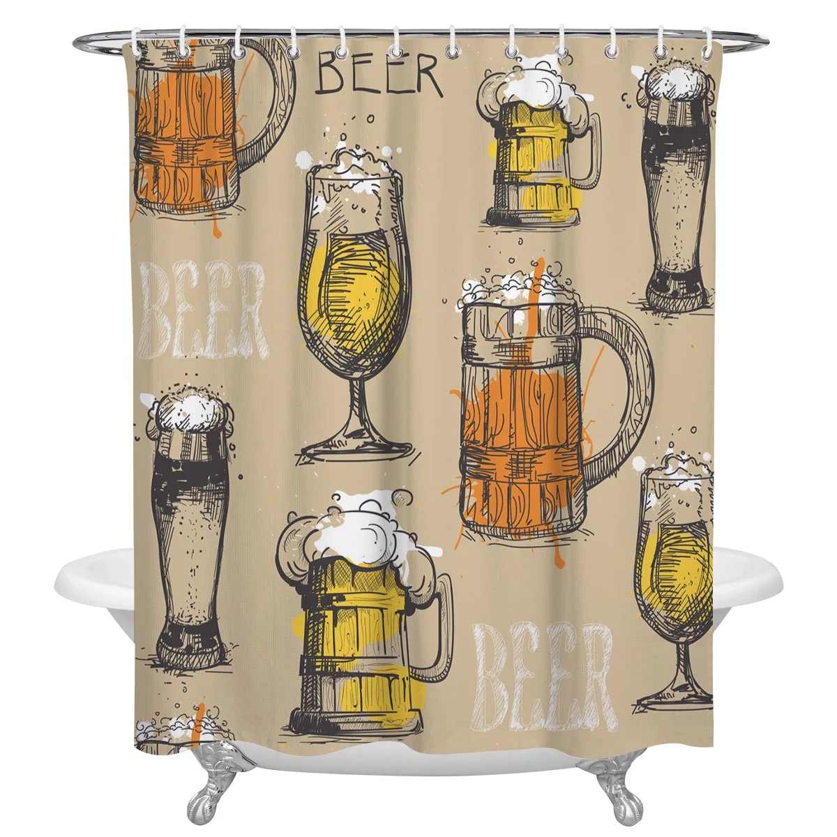 Vintage Text Beer Glasses Waterproof Bathroom Decoration Shower Curtain With Hook Printed Bathtub Curtains Bathroom Accessories