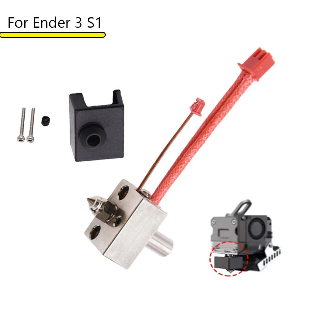 Full Hotend Kit with Copper-plated Heating Block, Copper-plated Nozzle & Titanium Alloy Throat Tube for Ender 3 S1 3D Printer