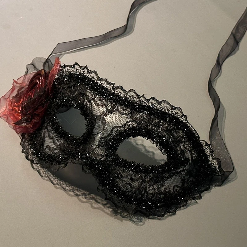 ローズブラックレース女性仮面舞踏会マスク赤い花セクシーロマンチックガールズコスプレ舞踏会誕生日パーティープロムマルディグラカーニバルデート