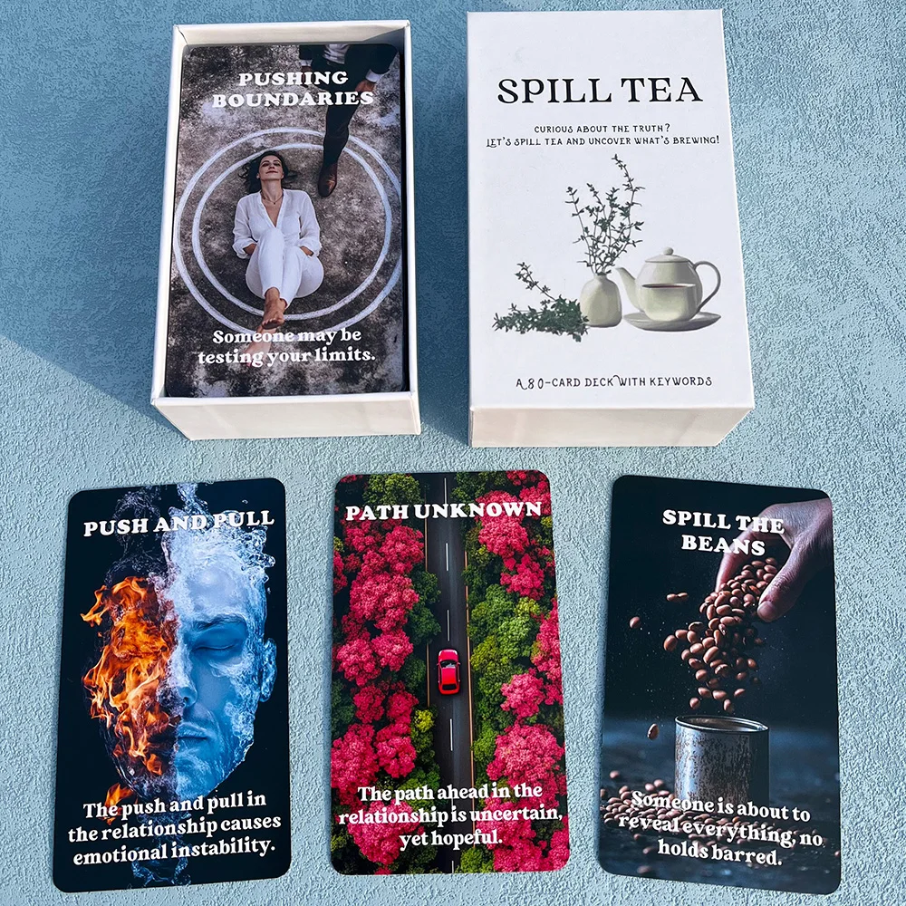 Spill Tea Oracle Cards, 80 Cards, English Deck, Work Oracle Deck, Love Oracle Deck, 12x7cm Tarot Deck, Fortune Telling Toys