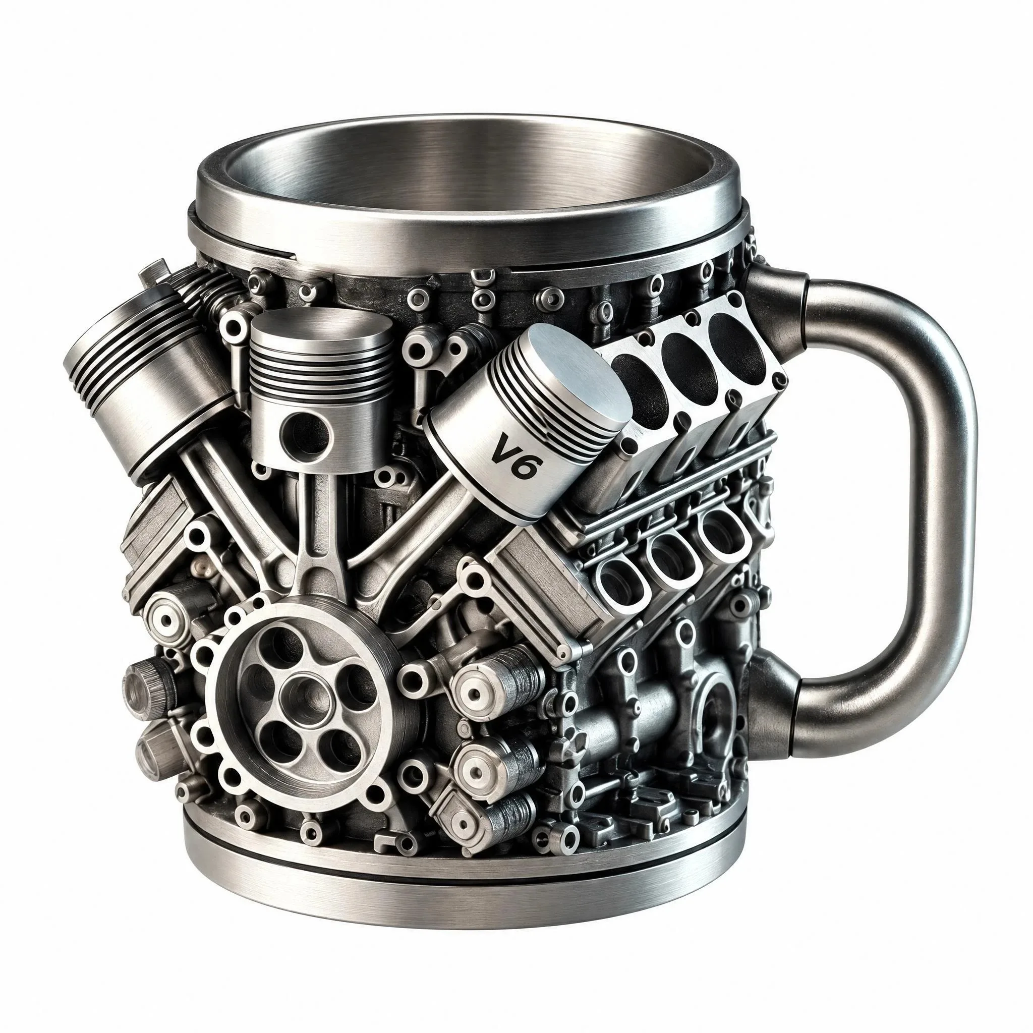 V6 Engine Stainless Steel Coffee Mug, 3D Metal Mechanical Car Engine Water Bottle, Unique Automotive Enthusiast Gift For Fathers Day, Novelty Collectible Mug For Car Guys & Mechanics, Perfect For Hot/Cold Beverages