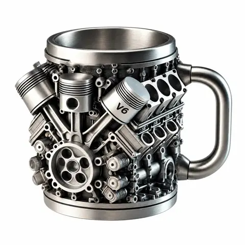 V6 Engine Stainless Steel Coffee Mug, 3D Metal Mechanical Car Engine Water Bottle, Unique Automotive Enthusiast Gift For Fathers Day, Novelty Collectible Mug For Car Guys & Mechanics, Perfect For Hot/Cold Beverages