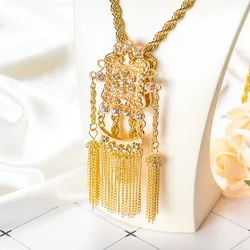 Fatima Algerian Wedding Bride Crystal Necklace Thick Tassel Sweater Chain Arab Caftan Gold Color Necklace Jewelry Free Shipping