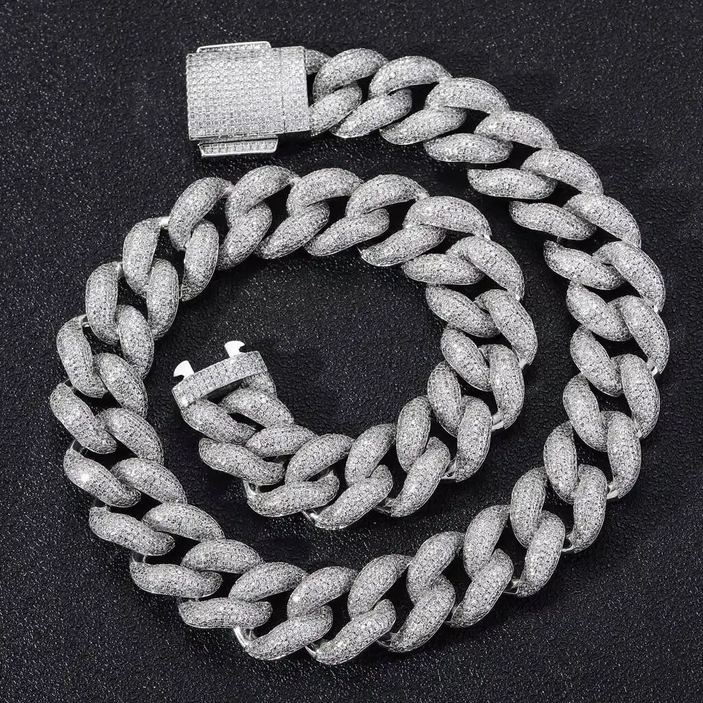 Luxury BES 18MM High Quality Vvs Moissanite Diamond Cuban Link Chain Jewelry Hip Hop Iced Out 925 Sterling Silver Necklace Hip H