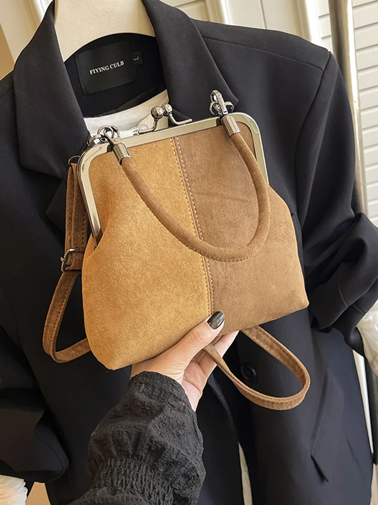 

Autumn Retro Texture Faux Suede Women Handbags 2025 New Trend Design Splicing Mobile Phone Bag Chic Shoulder Crossbody Bags