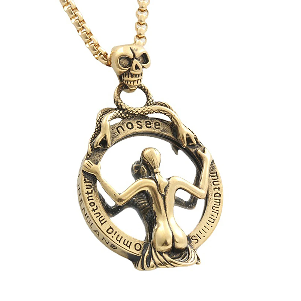 Punk Vintage Stainless Steel Magic Mirror Pendant Necklace For Men Women Gothic Unique Skull Necklaces Fashion Jewelry Gifts