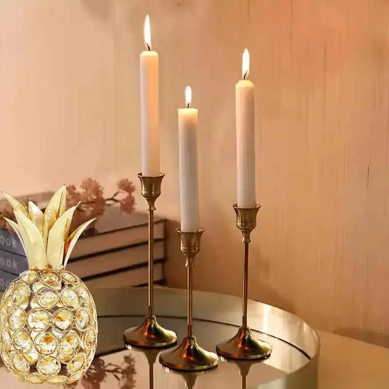 Home Decor Candle Holders Set of 3 Vintage Metal Aluminum Tabletop Ornaments for Event Dining Room and Gift