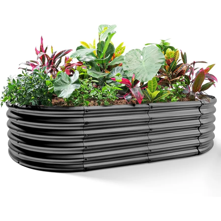 

Galvanized Metal Raised Garden Bed Kit 8x4x1.5ft Large Planter Boxes Outdoor Oval Gardening Box Patio Garden Planter Box for Ve