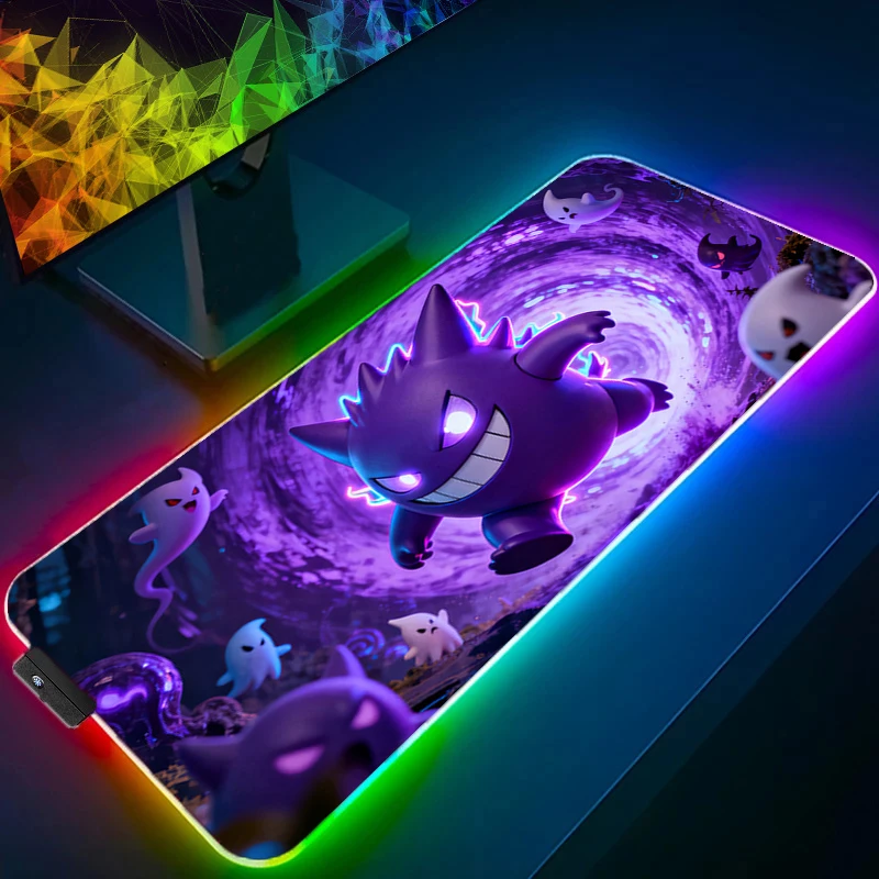Backlight Mouse pads RGB P-Pokemons G-Gengar Computer carpet xl Laptop LED Keyboard Pad Pc Anime Mousepad Gaming Office Desk Mat