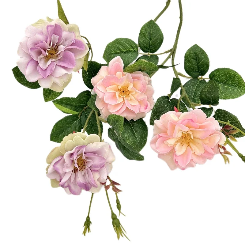 Картина 6: Искусственная Роза в стиле ретро с двумя разветвлениями, украшение для дома, украшение для фотосъемки, реквизит, Шелковый цветок