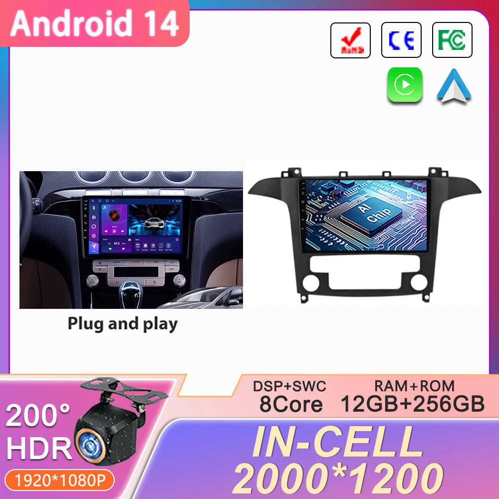 

2K Screen Android 14 For Ford S-MAX S MAX 1 2006 - 2015 Car Radio Multimedia Video Player Navigation stereo GPS No 2din DVD