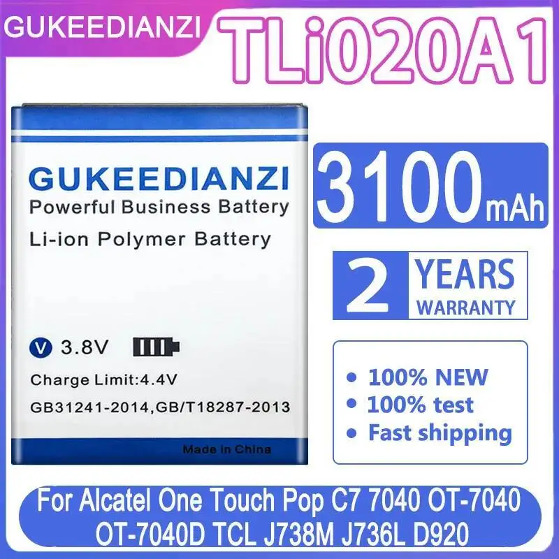 

Аккумулятор мобильного телефона Tli020a1 3100 мАч для Alcatel One Touch Pop C7 7040 OT-7040 OT-7040D Tcl J738M J736L D920