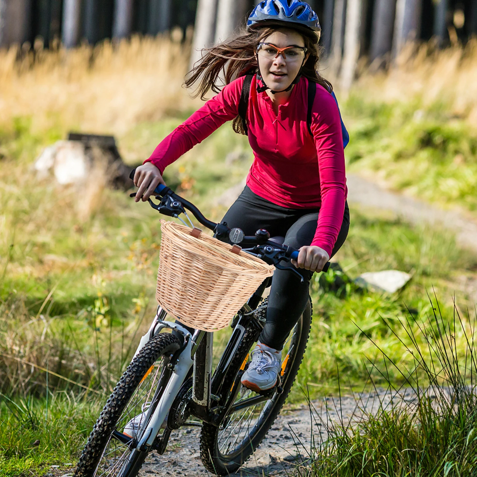 

Bicycle Front Natural Willow Wicker Storage Basket For Phone Umbrella Heavy Duty Rattan Front Basket Cycling Organizer