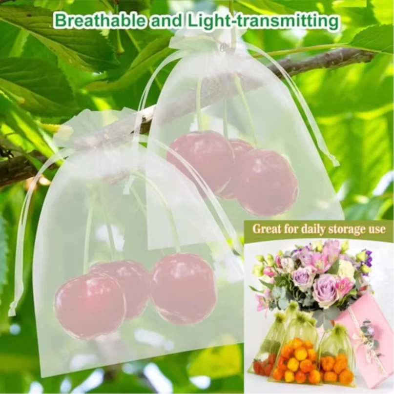 

Reusable Fruit Protection Net Bags Drawstring Green Gardening Pest Barrier Cover For Trees Vegetables Grapes Strawberries Drawst
