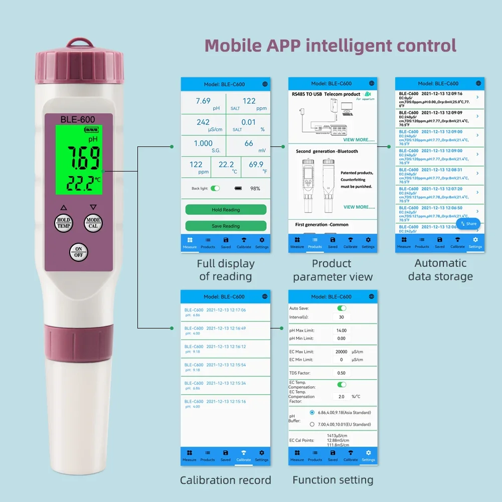 7 in 1 PH Meter Temp ORP Salinity TDS meter for Water Quality Tester with 0-14 Measurement Range Suitable Aquarium Swimming Pool