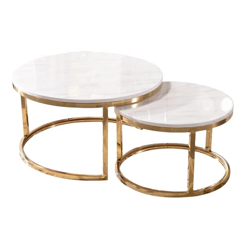 

Modern Home Furniture Living Room Glossy Sliver or Gold Stainless Steel Base Marble or Sintered Stone Coffee Table