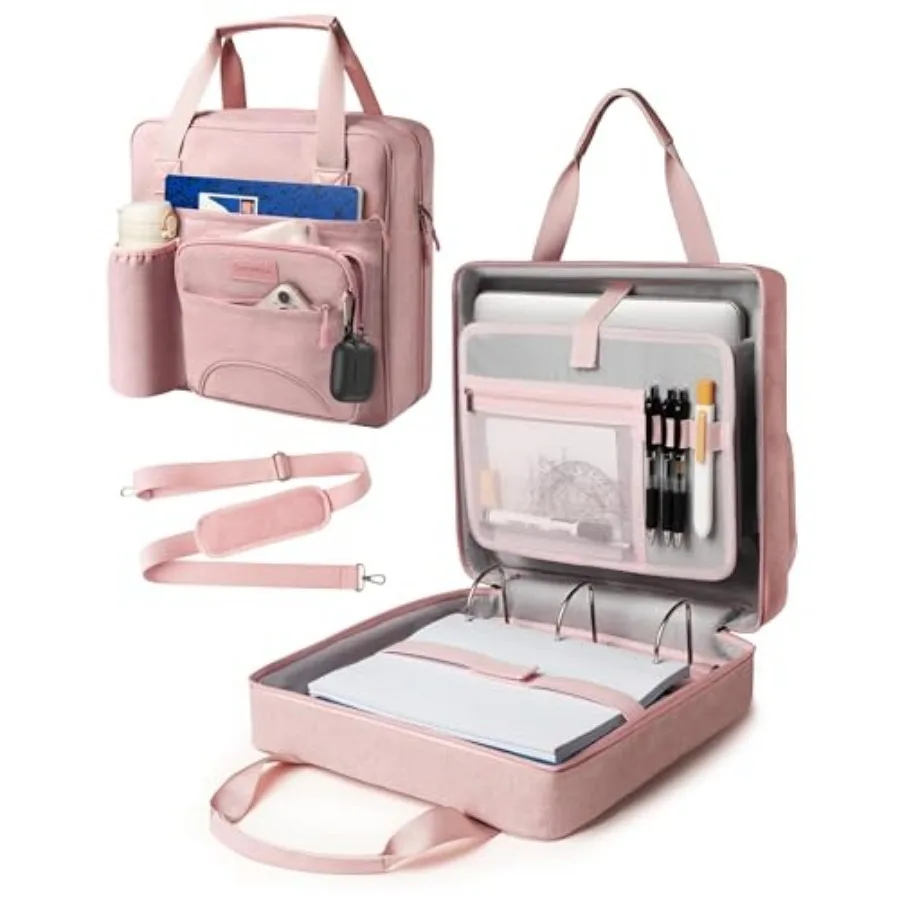 

Upgraded 3 Rings Zipper Binder Organizer 3 Inch Zippered Binders with Strap Large Zip Up Portfolio Folder Bag with 9 Pockets 13