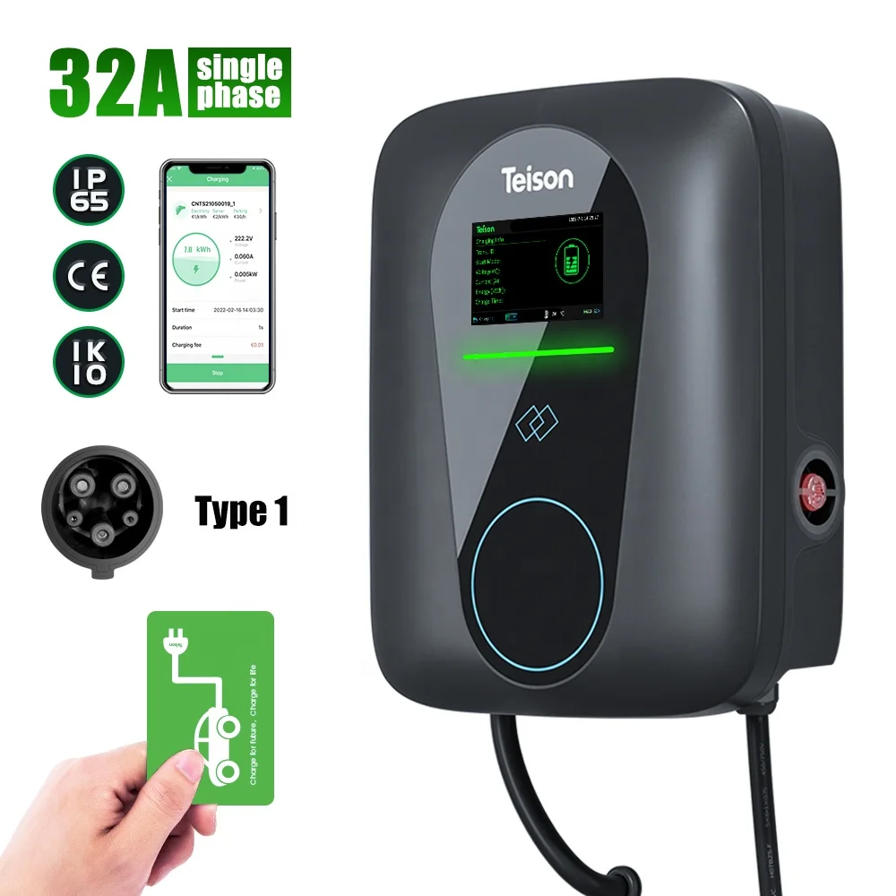 Teison 7kw 32A AC Wallbox Charger Level 2 EVSE OCPP 1.6J EV Charging Station J1772 plug for commercial charging