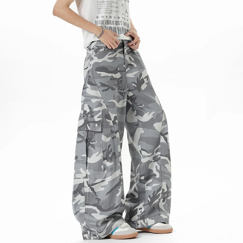 IEFB النمط الأمريكي فضفاض الجينز الرجال جديد أنيق شارع العليا الطباعة التمويه واسعة الساق الذكور منحني سكين الدنيم السراويل 9W3687 #4