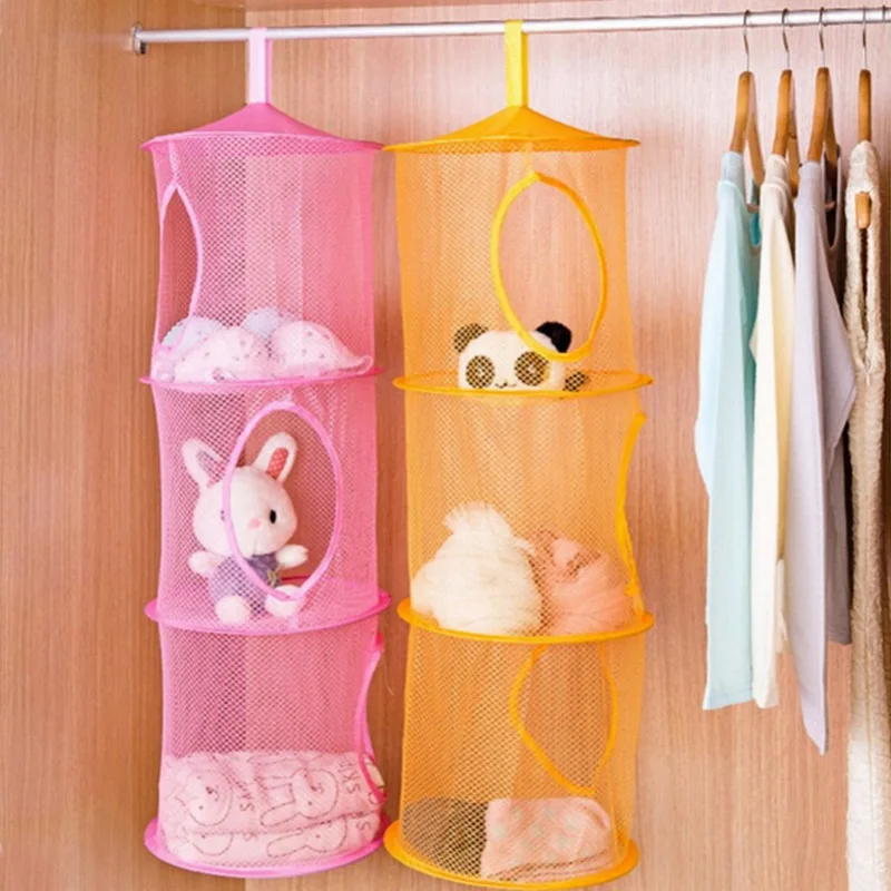 3 Shelf Hanging Storage Net Organizer Bag Bedroom Door Wall Closet Organizers Home Storages Cylindrical  Basket Hanging Cage