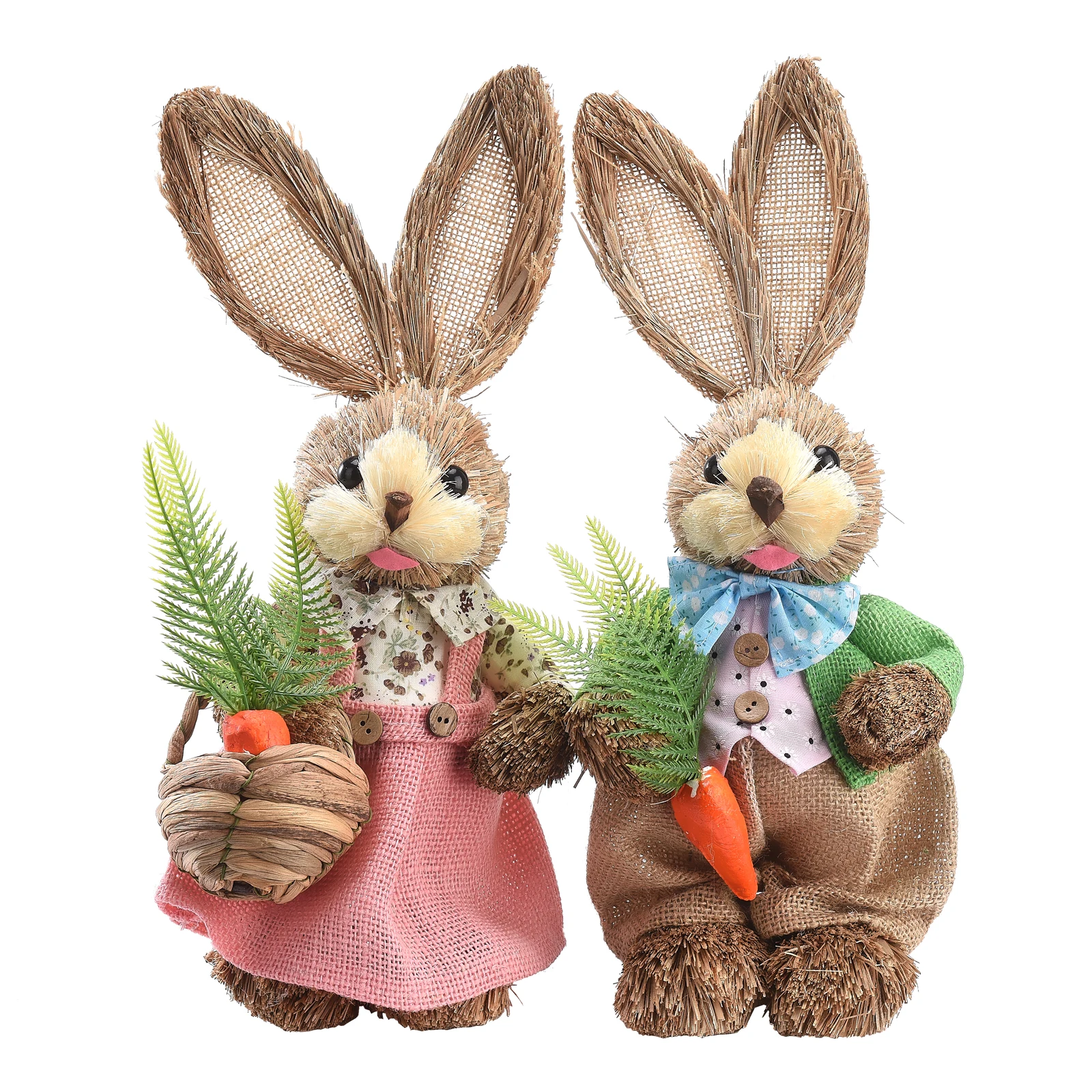 2Pcs Straw Easter Rabbits Decoration Foam Easter Bunny Ornament Statue Easter Party Crafts Photo Props Gift 25/35cm