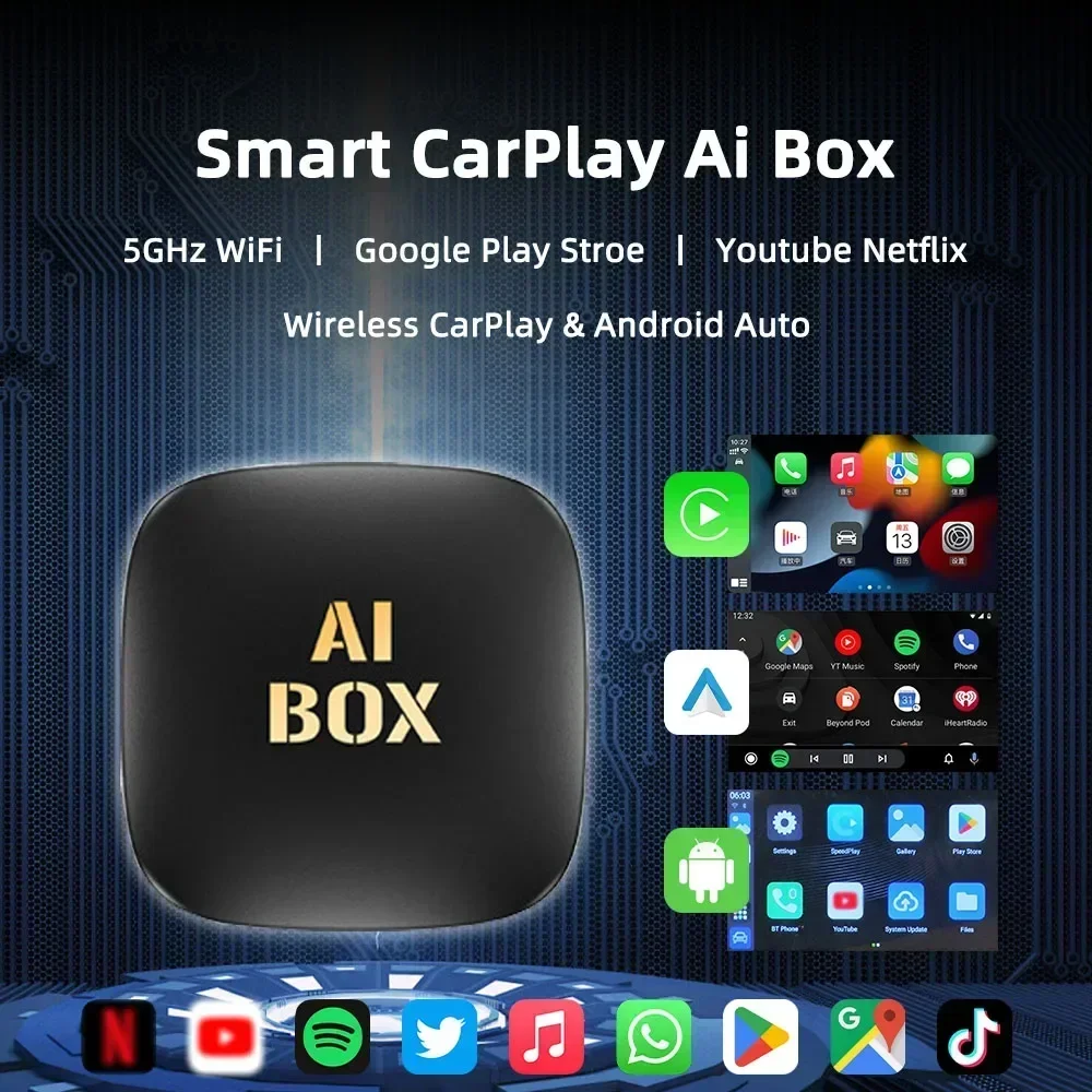 

Android Ai Box Wired to Wireless Carplay Android Auto Adapter WiFi For Youtube Nexflit Cars Smart Ai Box Bulit in Play Stroe